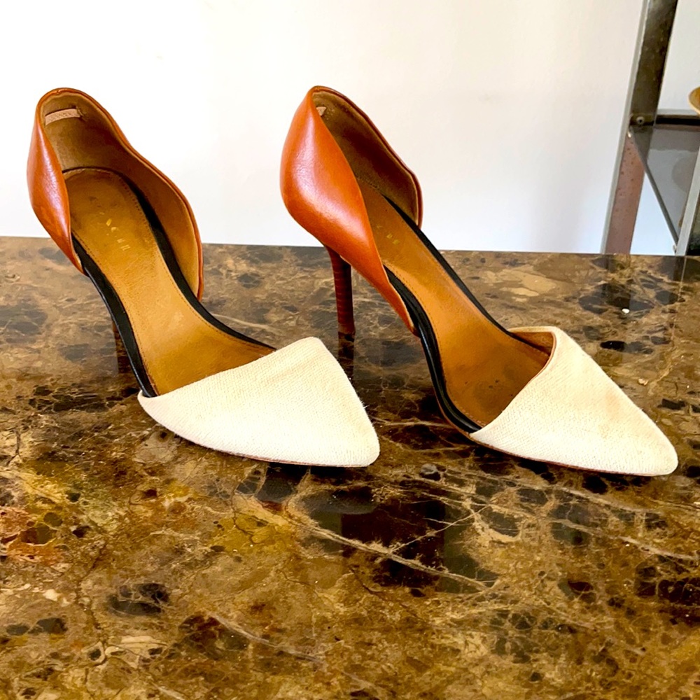 Coach white and brown 3 inch heels